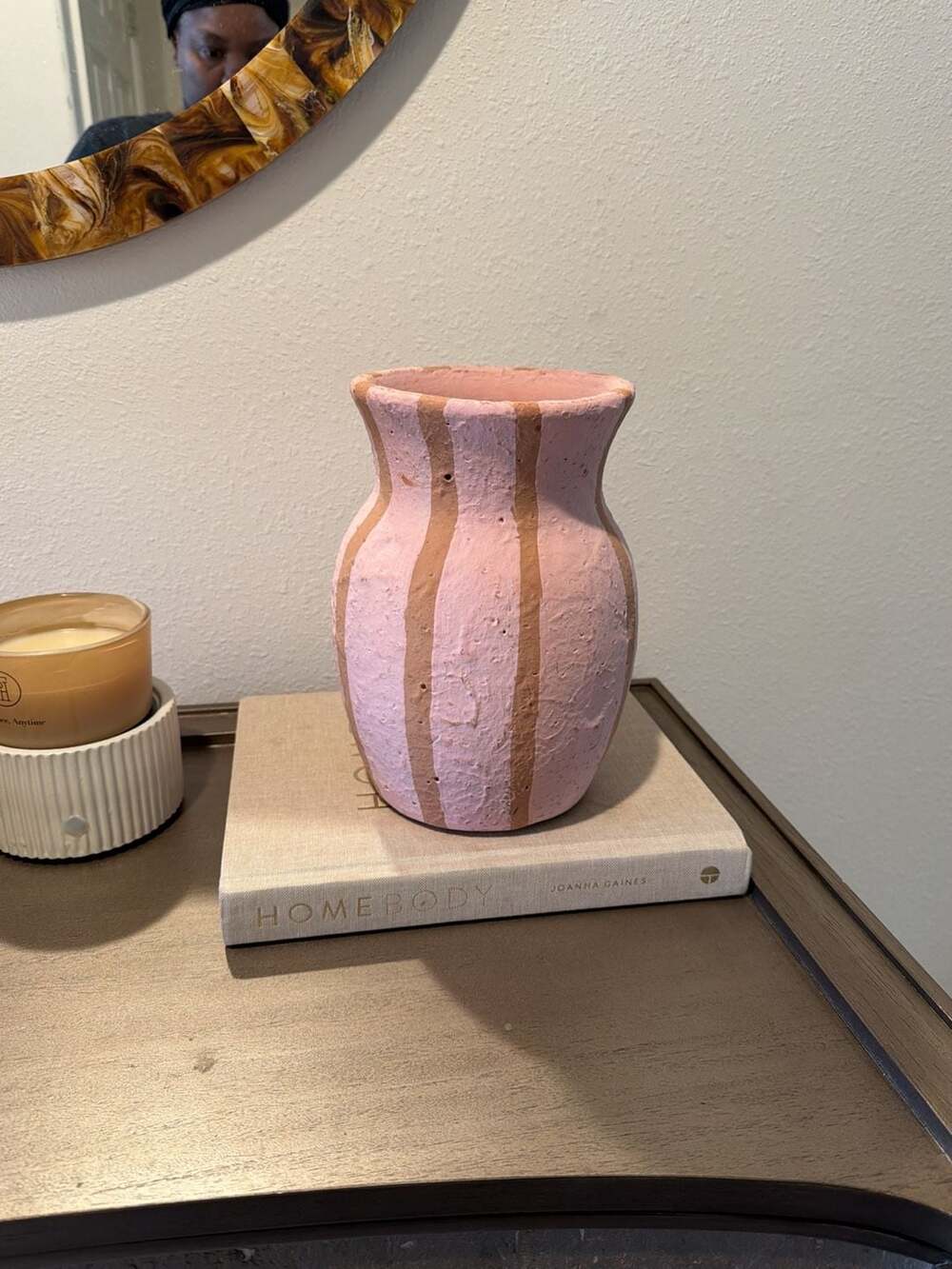 Opalhouse x Jungalow 9.25" x 6.75" Striped Terracotta Vase Pink - New